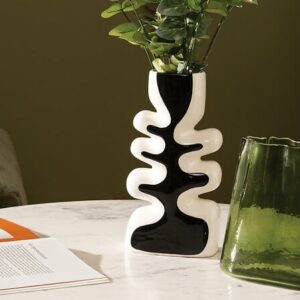 Vase Twisted Lime haut 28 cm céramique noir et blanc