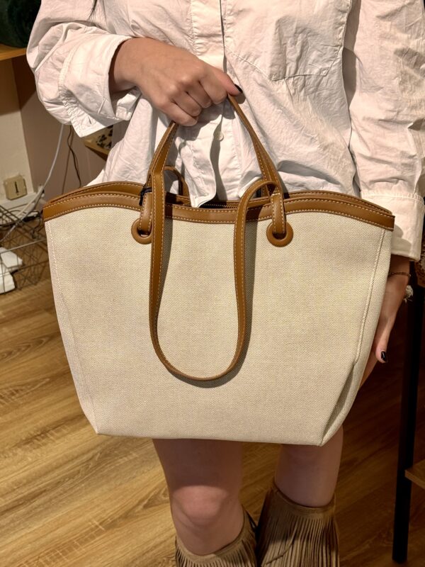 Sac cabas en toile & finitions camel – Image 2