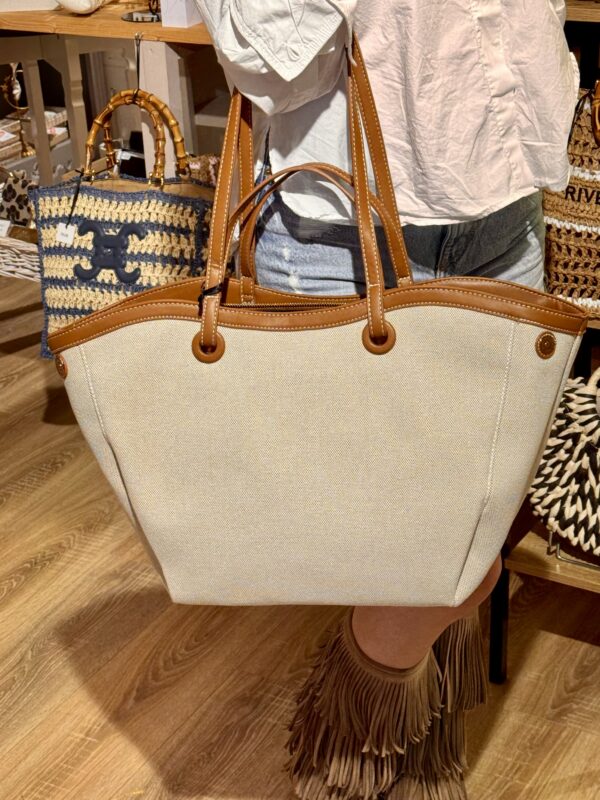 Sac cabas en toile & finitions camel – Image 3