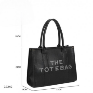 Sac THE TOTE BAG noir écriture à strass