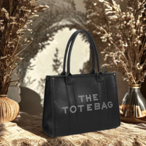 Sac THE TOTE BAG noir écriture à strass