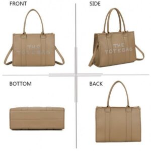 Sac THE TOTE BAG taupe foncé écriture à strass