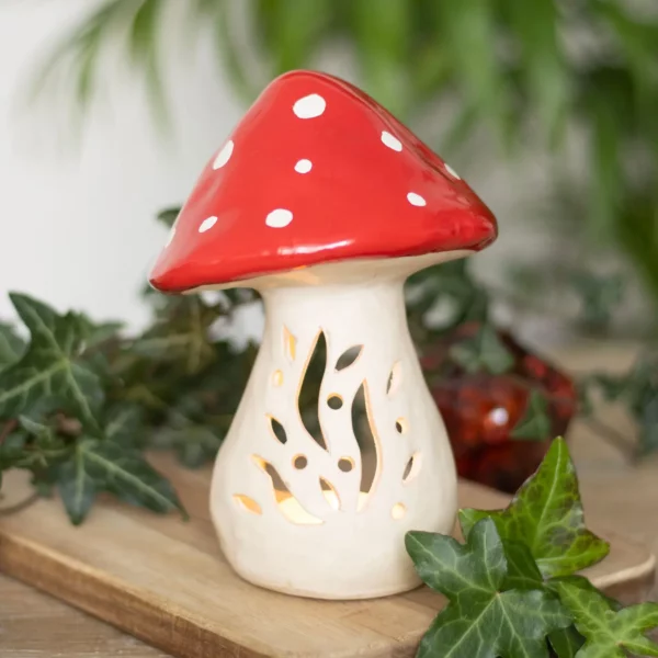 Décoration automne - Bougeoir à bougie en céramique en forme de champignon