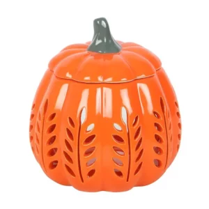 Décoration automne – Brûleur d’huile et chauffe-cire citrouille et feuille d’automne orange