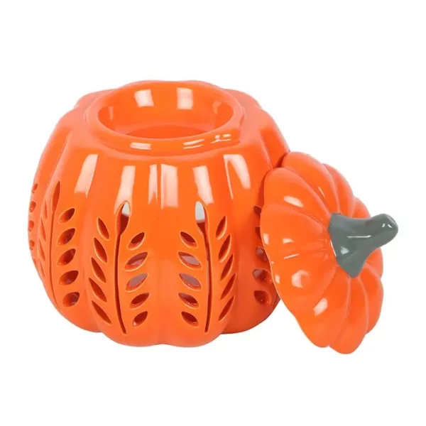 Décoration automne - Brûleur d'huile et chauffe-cire citrouille et feuille d'automne orange – Image 3