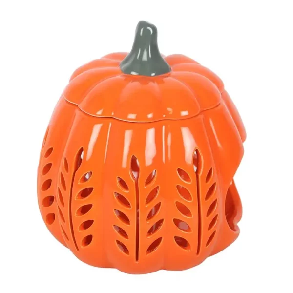 Décoration automne - Brûleur d'huile et chauffe-cire citrouille et feuille d'automne orange – Image 4