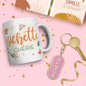 Coffret Mug Porte Cles Paillettes Bichette